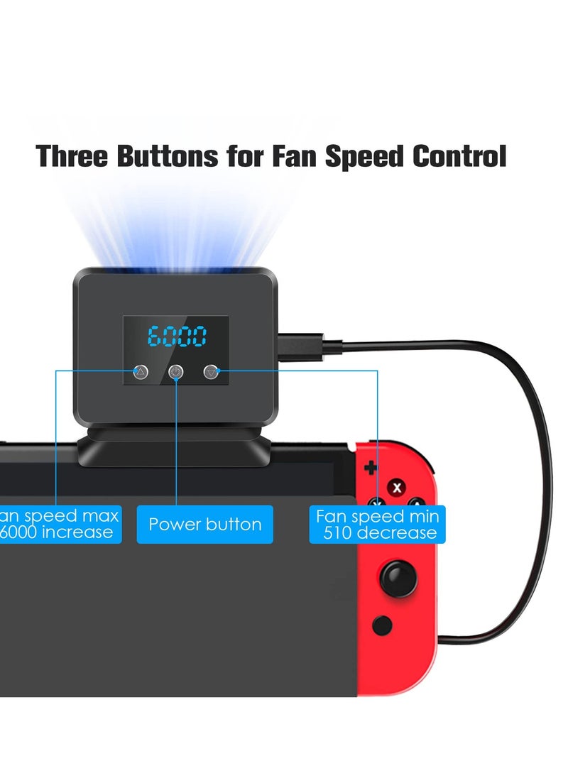 Switch Cooling Fan, Fan for Nintendo Switch, Dock Set Temperature Display Cooler NS Original Docking Station, Adjustable Speed, USB Powered, Integrated Cable