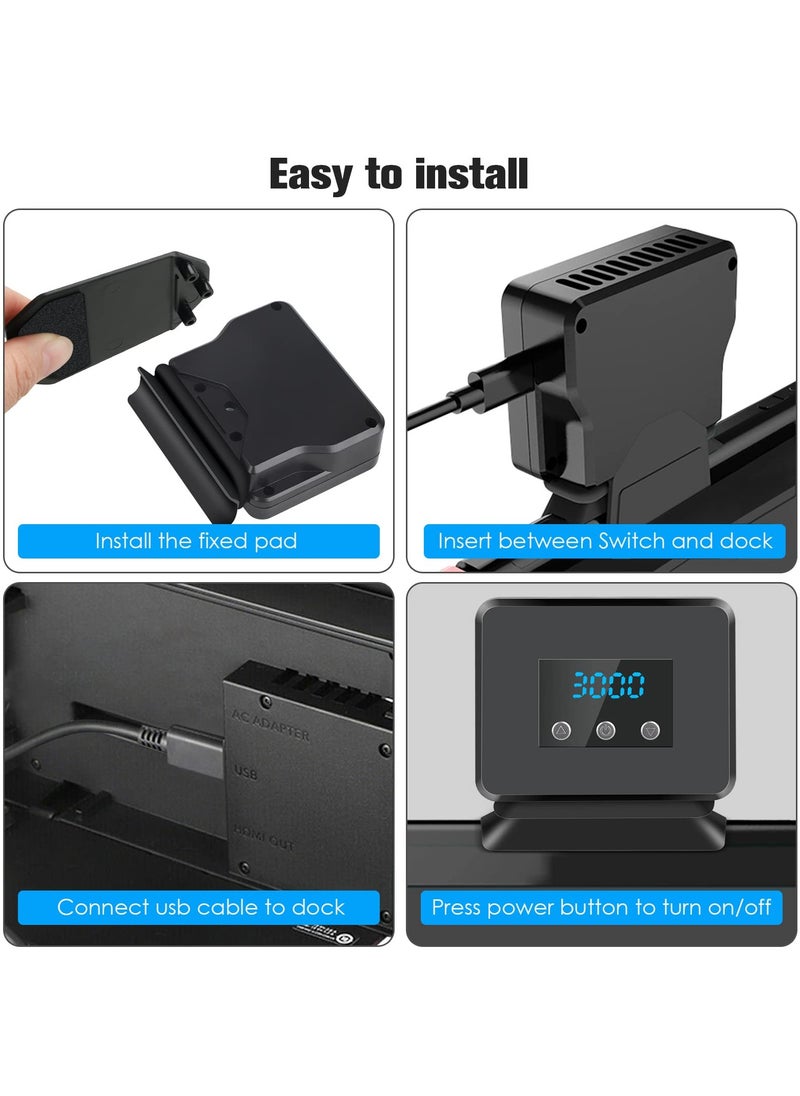 Switch Cooling Fan, Fan for Nintendo Switch, Dock Set Temperature Display Cooler NS Original Docking Station, Adjustable Speed, USB Powered, Integrated Cable