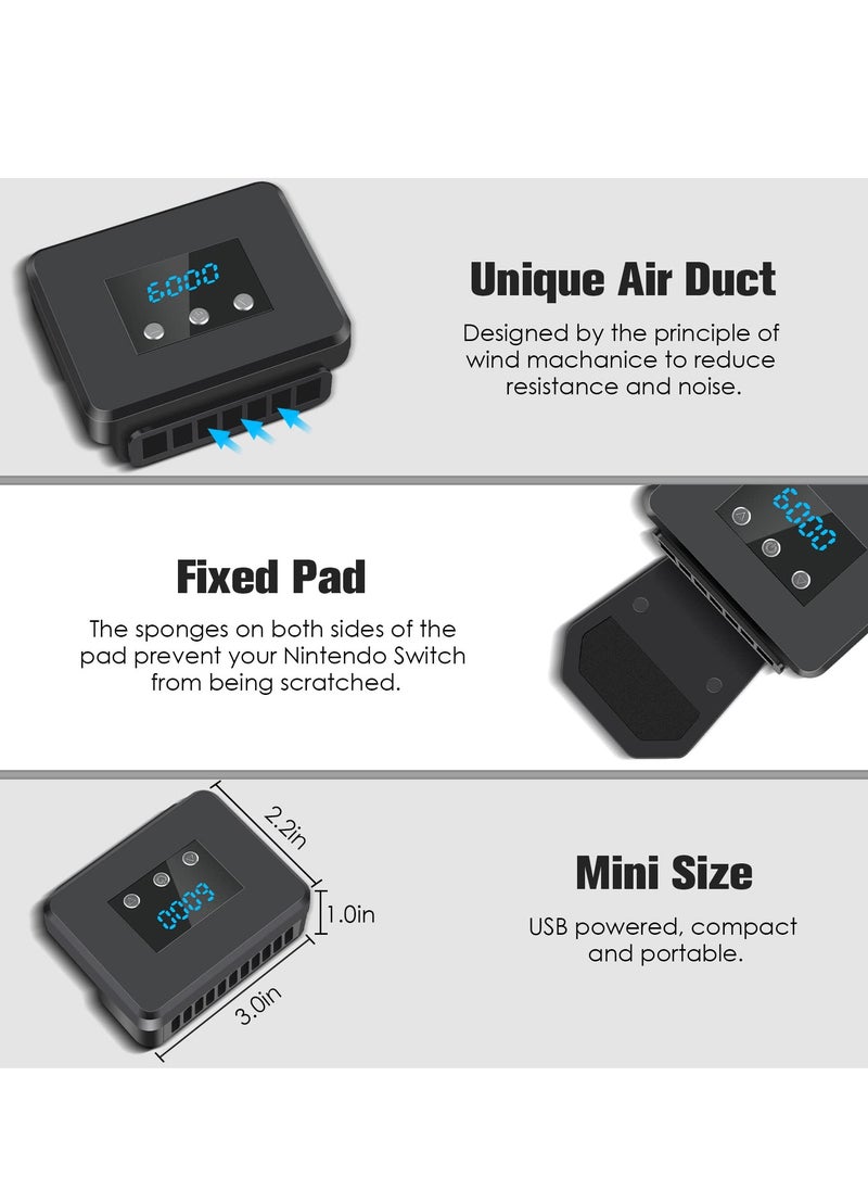 Switch Cooling Fan, Fan for Nintendo Switch, Dock Set Temperature Display Cooler NS Original Docking Station, Adjustable Speed, USB Powered, Integrated Cable
