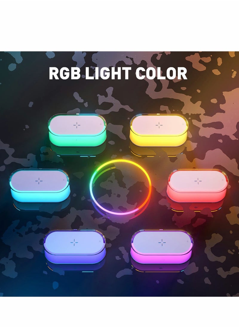 LED Table Lamp, Touch Bedside Lamp with Wireless Charger 15W, 3 Level Natural Light & 7 Color Changing, Rechargable Night Light for Kids, Bedrooms, Living Room, Party Lights, Best Gift