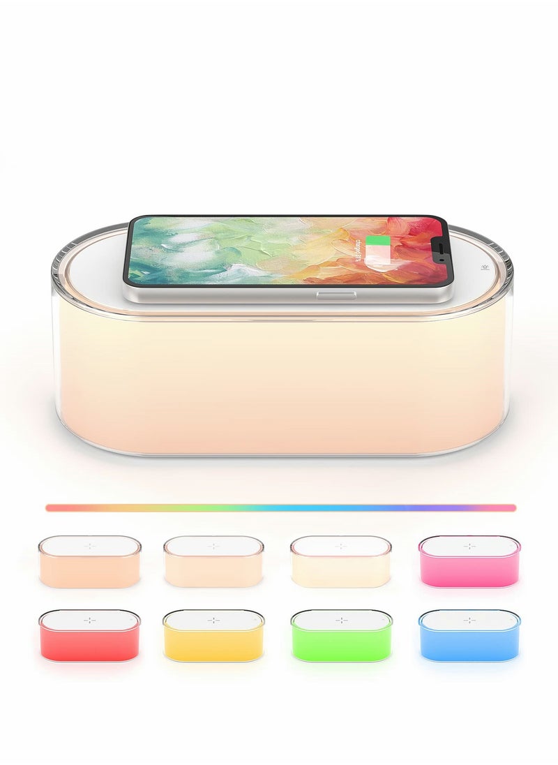 LED Table Lamp, Touch Bedside Lamp with Wireless Charger 15W, 3 Level Natural Light & 7 Color Changing, Rechargable Night Light for Kids, Bedrooms, Living Room, Party Lights, Best Gift