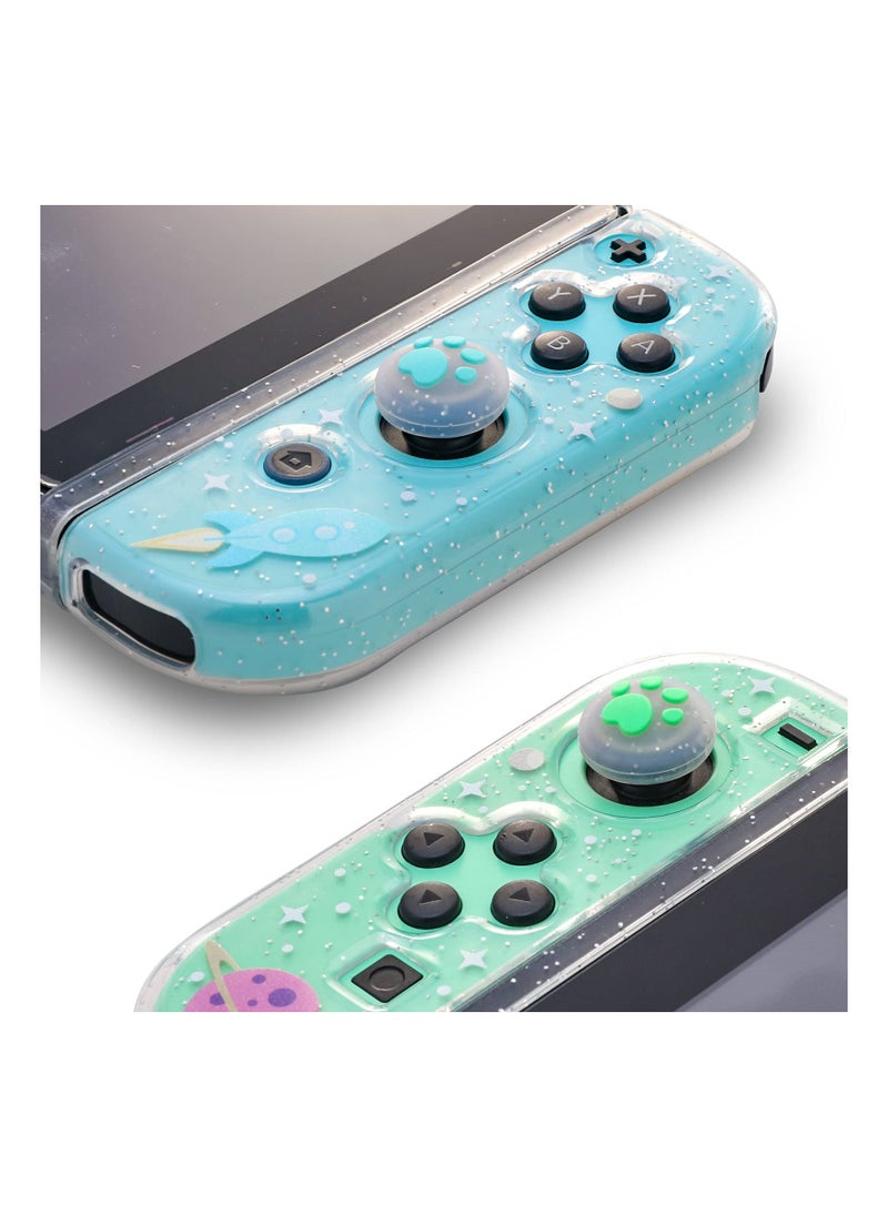 Clear Glitter Switch TPU Case, Protective Switch Case with Glitter Animal Crossing Thumb Grip Case TPU Clear Glitter Protective Case and Tempered Glass Screen Protector for Nintendo Switch