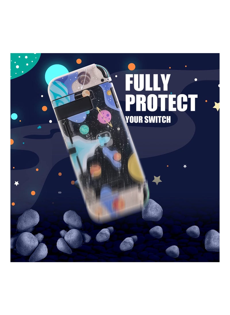 Clear Glitter Switch TPU Case, Protective Switch Case with Glitter Animal Crossing Thumb Grip Case TPU Clear Glitter Protective Case and Tempered Glass Screen Protector for Nintendo Switch