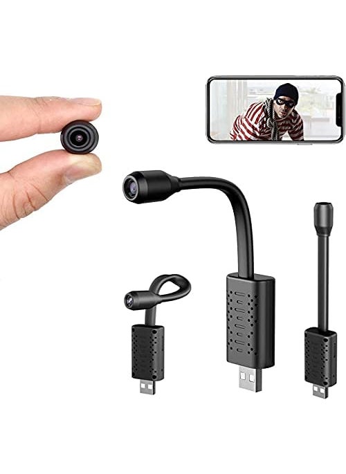 FAVONE WiFi Wireless Small Security Indoor USB Plug Camera1080p Cam with Cell Phone App Live Feed Motion Detection Flexible Camera