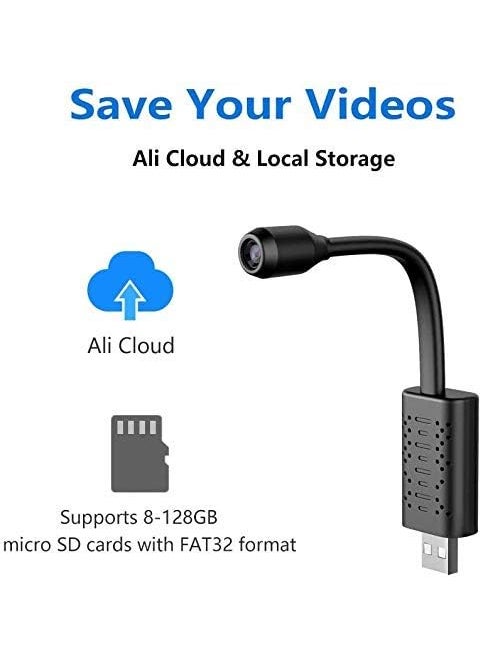 FAVONE WiFi Wireless Small Security Indoor USB Plug Camera1080p Cam with Cell Phone App Live Feed Motion Detection Flexible Camera