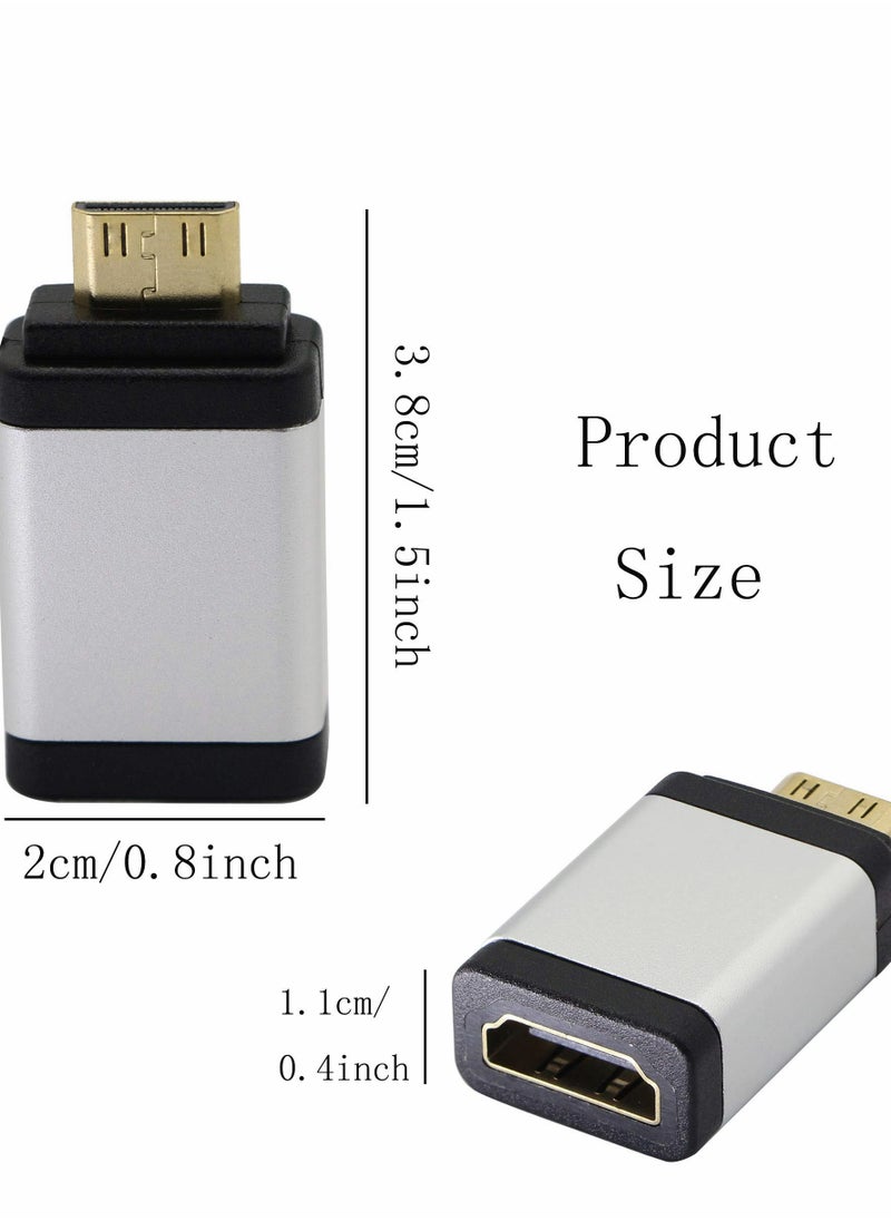 Mini HDMI to Adapter, Male Female 4kx2k Gold Plated Adapter for Raspberry Pi, Camera, Camcorder, DSLR, Tablet, Video Card (Silver, 2Pack)