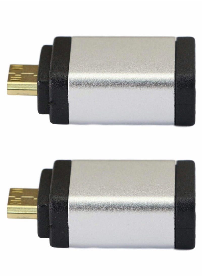 Mini HDMI to Adapter, Male Female 4kx2k Gold Plated Adapter for Raspberry Pi, Camera, Camcorder, DSLR, Tablet, Video Card (Silver, 2Pack)