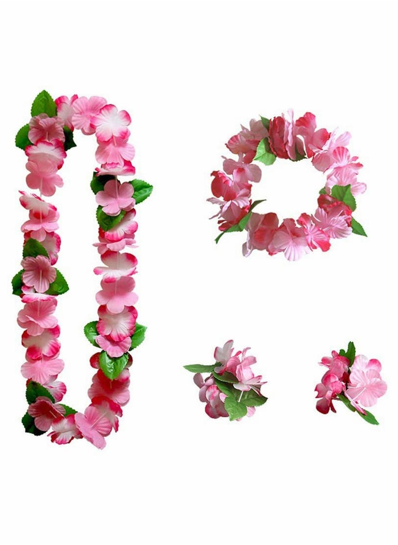 24 PCS Hawaiian Wreath Headband Wristbands Tropical Flower Leaf Hawaii Necklace Headpiece Bracelets Wedding Vacation Summer Beach Carnival Party Garland Decorations