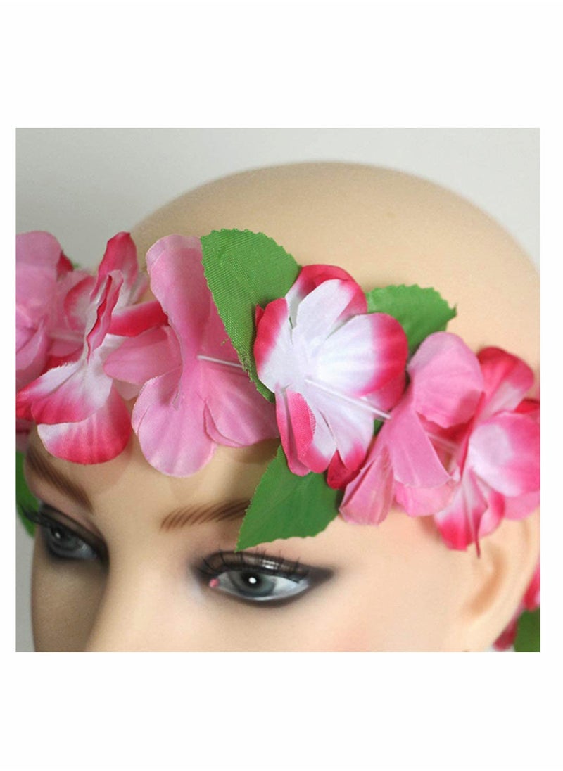 24 PCS Hawaiian Wreath Headband Wristbands Tropical Flower Leaf Hawaii Necklace Headpiece Bracelets Wedding Vacation Summer Beach Carnival Party Garland Decorations