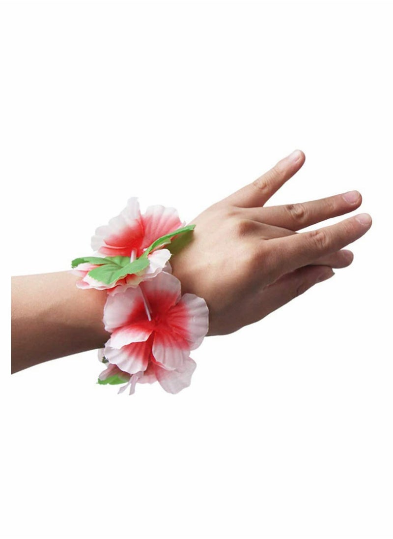 24 PCS Hawaiian Wreath Headband Wristbands Tropical Flower Leaf Hawaii Necklace Headpiece Bracelets Wedding Vacation Summer Beach Carnival Party Garland Decorations