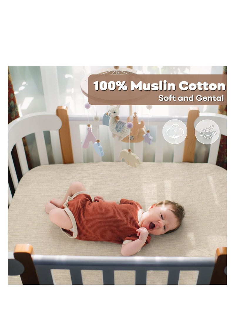 Muslin Crib Sheets For Boys Girls 100% Cotton Fitted Baby Crib Sheet 2 Pack Soft and Breathable For Standard Crib Mattress & Toddler Mattress 52