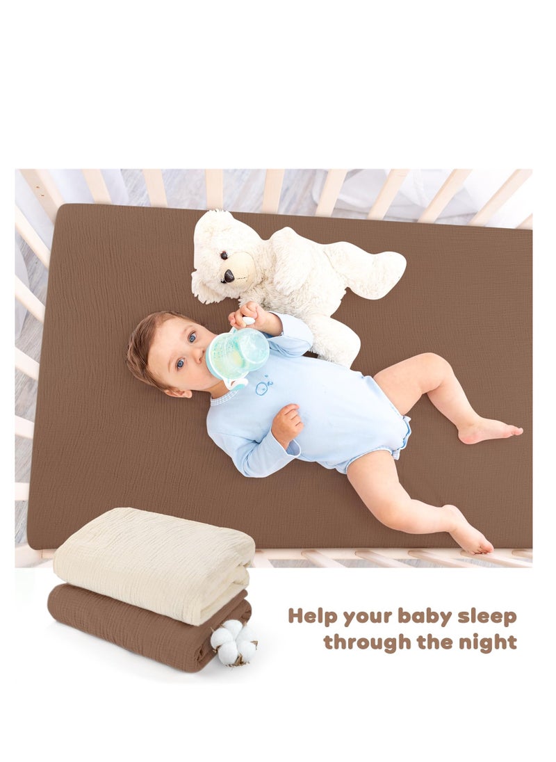 Muslin Crib Sheets For Boys Girls 100% Cotton Fitted Baby Crib Sheet 2 Pack Soft and Breathable For Standard Crib Mattress & Toddler Mattress 52