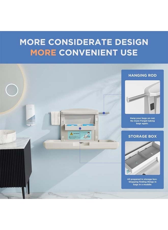 Baby Changing Station,Wall Mounted Baby Changing Station with Safety Strap,Wall Mounted Changing Table for Commercial Bathroom, Baby Changing Station That Makes Every Mother Happy