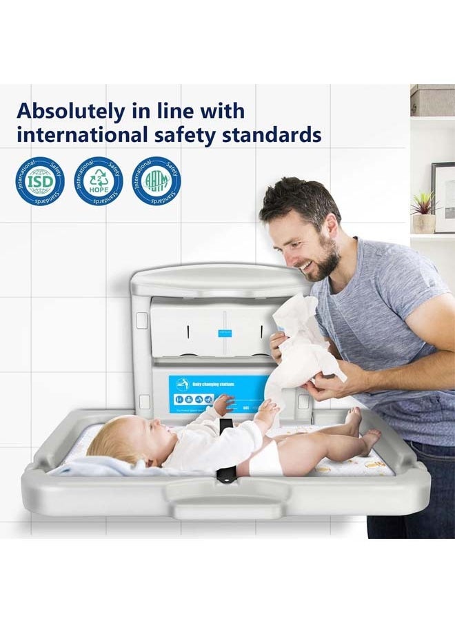 Baby Changing Station,Wall Mounted Baby Changing Station with Safety Strap,Wall Mounted Changing Table for Commercial Bathroom, Baby Changing Station That Makes Every Mother Happy