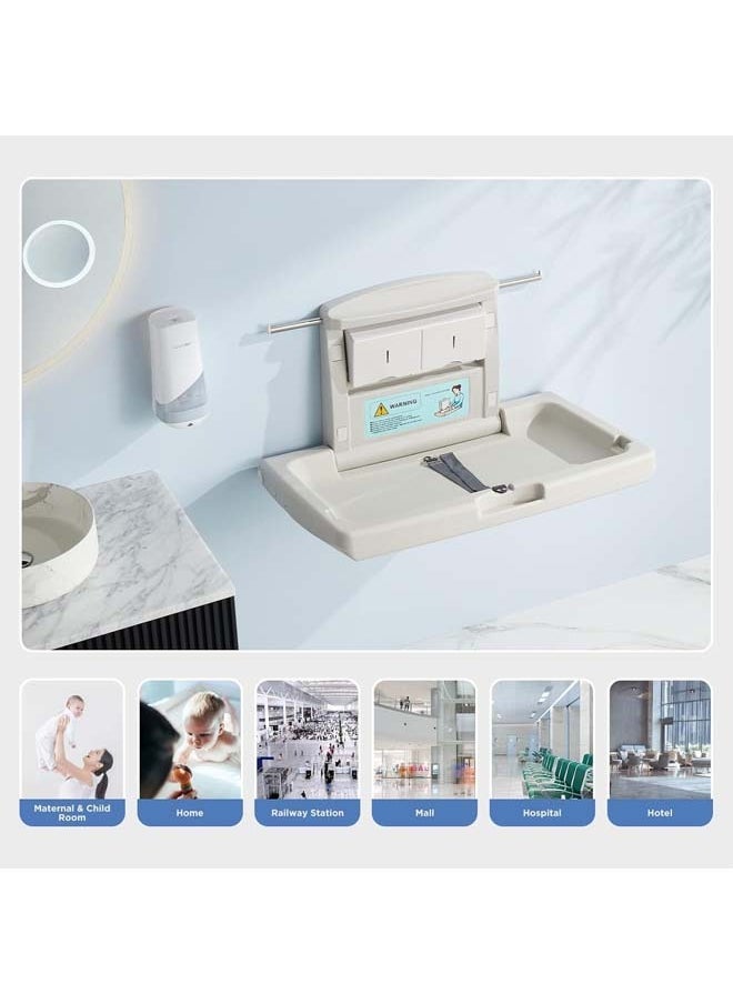 Baby Changing Station,Wall Mounted Baby Changing Station with Safety Strap,Wall Mounted Changing Table for Commercial Bathroom, Baby Changing Station That Makes Every Mother Happy