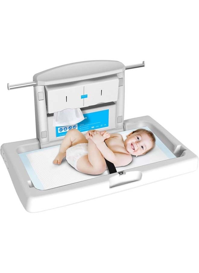 Baby Changing Station,Wall Mounted Baby Changing Station with Safety Strap,Wall Mounted Changing Table for Commercial Bathroom, Baby Changing Station That Makes Every Mother Happy