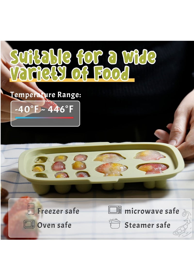 Baby Food Freezer Tray, Baby Food Storage Containers, Silicone Ice Cube Trays with Lid, Freezer Safe Breastmilk Popsicle Molds for Teething DIY Homemade Baby Food, Vegetable & Fruit Purees
