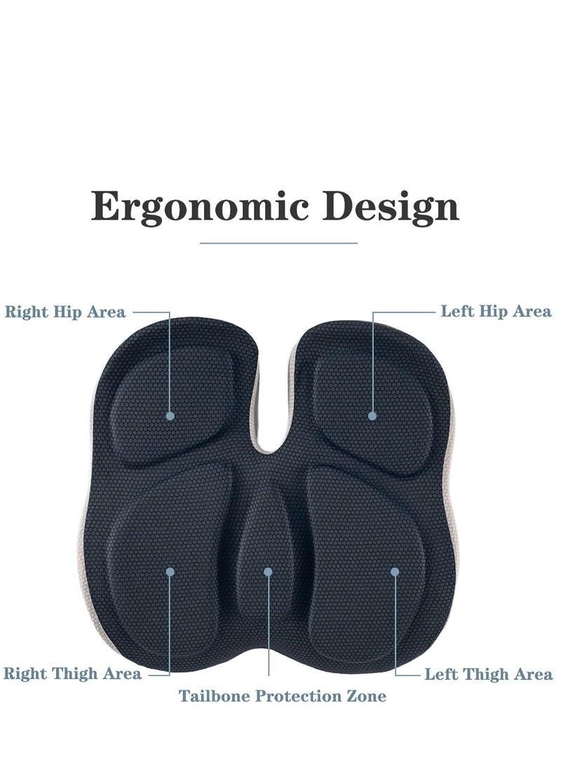 Orthopedic Seat Cushions for Office Chairs, Memory Foam Posture Cushion Portable Breathable Mesh, Car Seat Cushion,Pillow, Sciatica Back Coccyx Tailbone Pain Relief, Non-Slip Chair Pad (Black)