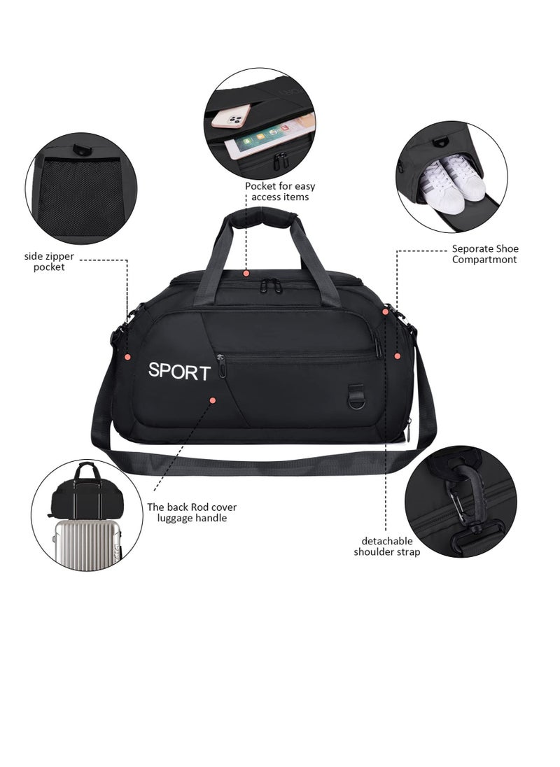 Sports Duffle Bag, Travel Duffle Bag, Gym Duffel Bagwith Shoe Compartment &Wet Pocket, Foldable Travel Duffel Bags for Men Women, Waterproof Carry on Duffel Bag Backpack(Black)