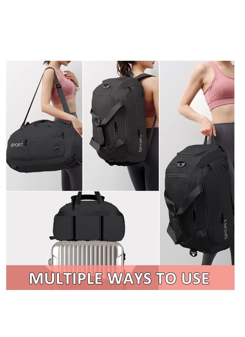 Sports Duffle Bag, Travel Duffle Bag, Gym Duffel Bagwith Shoe Compartment &Wet Pocket, Foldable Travel Duffel Bags for Men Women, Waterproof Carry on Duffel Bag Backpack(Black)