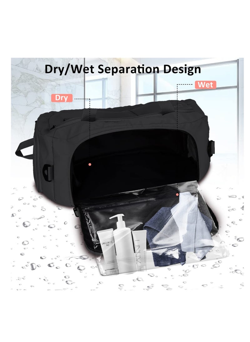 Sports Duffle Bag, Travel Duffle Bag, Gym Duffel Bagwith Shoe Compartment &Wet Pocket, Foldable Travel Duffel Bags for Men Women, Waterproof Carry on Duffel Bag Backpack(Black)