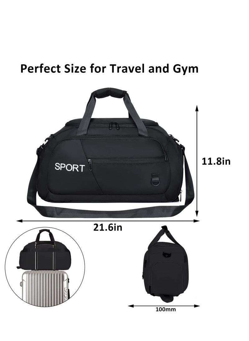 Sports Duffle Bag, Travel Duffle Bag, Gym Duffel Bagwith Shoe Compartment &Wet Pocket, Foldable Travel Duffel Bags for Men Women, Waterproof Carry on Duffel Bag Backpack(Black)