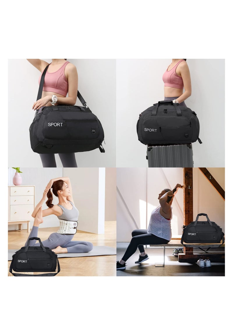 Sports Duffle Bag, Travel Duffle Bag, Gym Duffel Bagwith Shoe Compartment &Wet Pocket, Foldable Travel Duffel Bags for Men Women, Waterproof Carry on Duffel Bag Backpack(Black)
