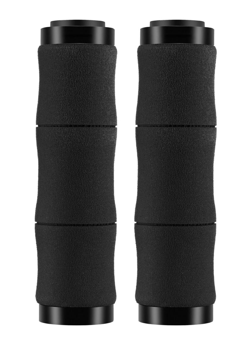 Bike Grips, SYOSI Shock Absorption Sponge Bike Handle Grips Soft Comfortable Non-Slip Double Locked on Mountain Bike Grips for BMX MTB Mountain Beach Cruiser Scooter E-Bike (Black, 22 mm Diameter)