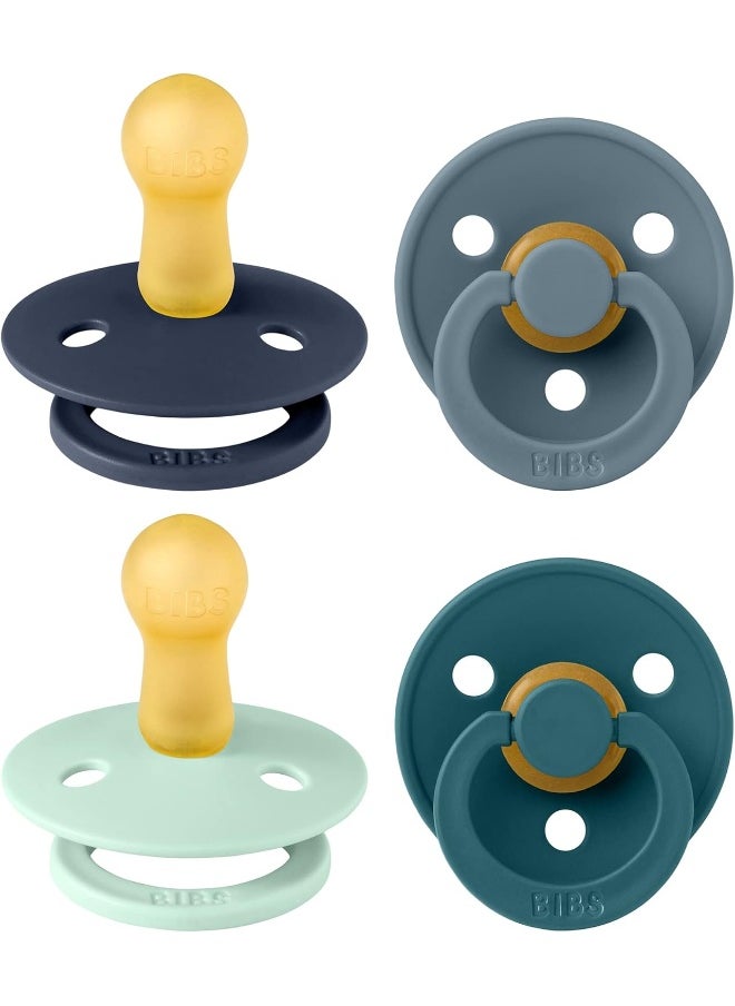 BIBS Colour Soother 4-Pack, BPA Free Dummy Pacifier, Round Natural Rubber Latex, Made in Denmark. 6-18 Months (Pack of 2), Baby Boy Colours