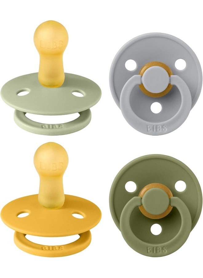BIBS Colour Soother 4-Pack, BPA Free Dummy Pacifier, Round Natural Rubber Latex, Made in Denmark