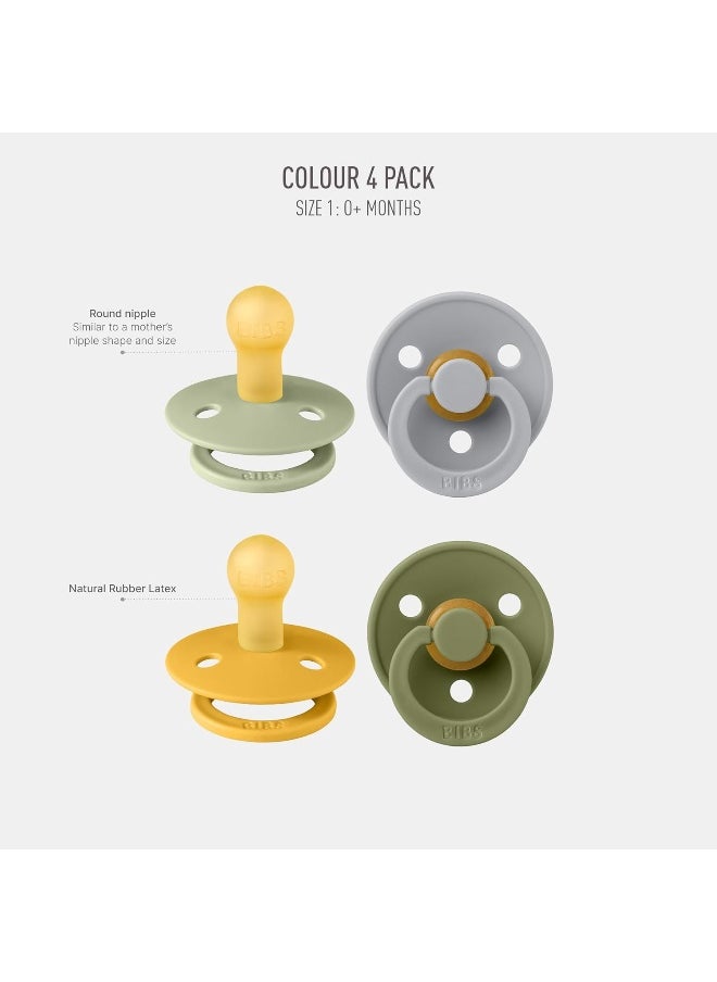 BIBS Colour Soother 4-Pack, BPA Free Dummy Pacifier, Round Natural Rubber Latex, Made in Denmark. 0-6 Months (Pack of 2), Green Garden Lush