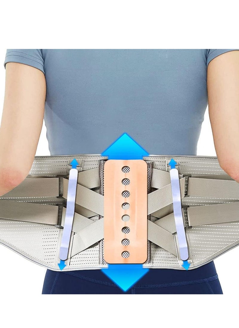Back Braces for Lower Back Pain Relief with 2 Different Hardness Sets Removable Stays, Breathable Back Support Belt for Men&Women, Herniated Disc, Sciatica, Scoliosis (Gray, Medium)