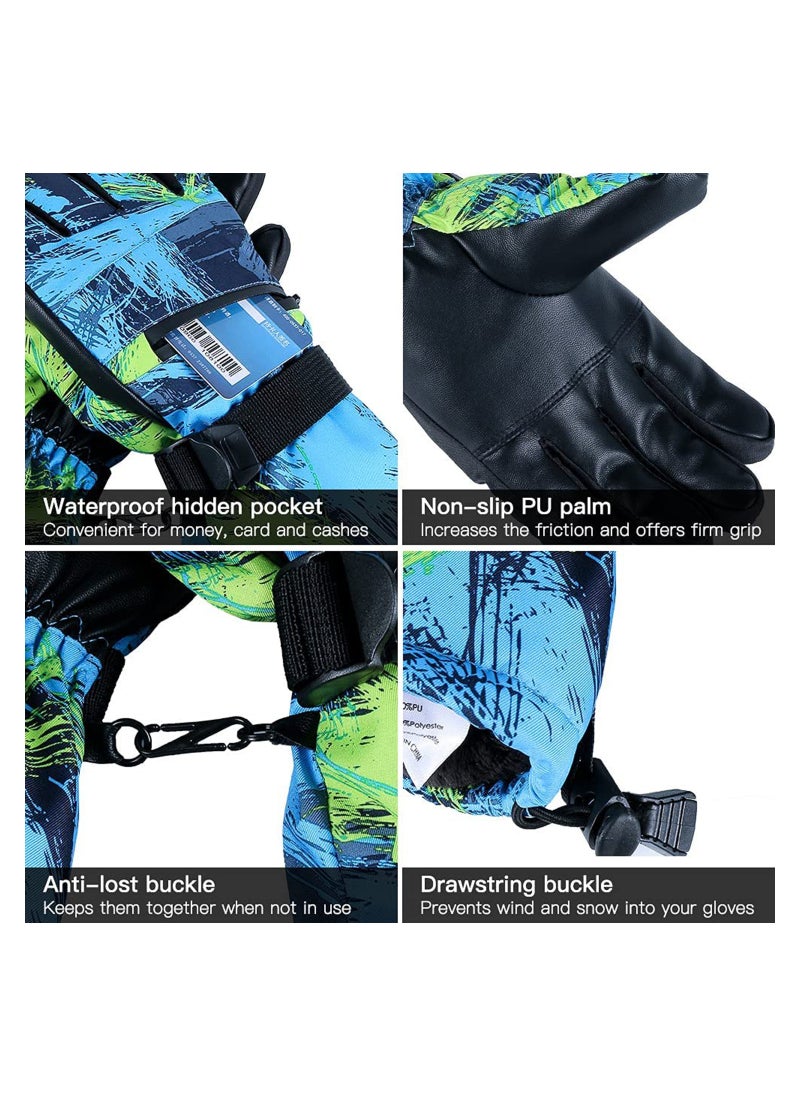 Snow Ski Gloves Waterproof, KASTWAVE Windproof Winter Thermal Outdoor Warm Mittens Touch Screen Gloves, Full-Finger Mittens Cold Weather Hand for Skiing Driving Running Motorcycle Cycli Men Women(L)