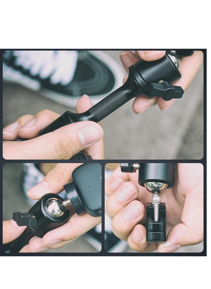 Double Ball Joint Rotating Motorcycle Mount for Insta360 One X2, GoPro Hero 10/9/8/7/6/5, SJCAM, Campark, Crosstour, DJI Osmo Action 2 - Versatile Camera Accessory, Black