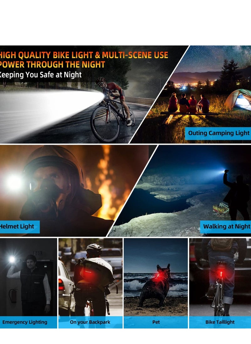 2023 New Brightest 6 LED Bike Lights Front and Back,360°Rotatable, Runtime 24+ hrs,9000 Lumens Waterproof USB Rechargeable Bike Headlight Taillight Set-10 Modes,for Night Riding Cycling Road Mountain