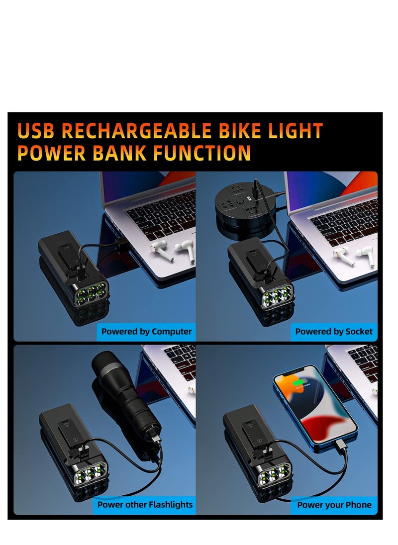 2023 New Brightest 6 LED Bike Lights Front and Back,360°Rotatable, Runtime 24+ hrs,9000 Lumens Waterproof USB Rechargeable Bike Headlight Taillight Set-10 Modes,for Night Riding Cycling Road Mountain
