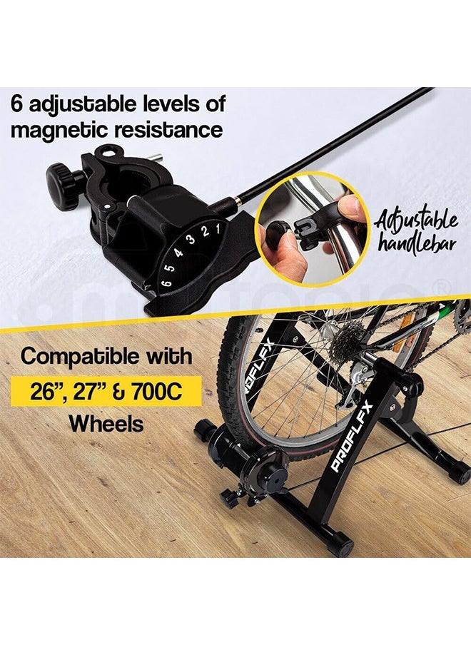 Bike Trainer Stand Indoor Riding Portable Stainless Steel Indoor Trainer w/Magnetic Flywheel, Noise Reduction, 6 Resistance Settings, Stationary Exercise for Road & Mountain Bikes