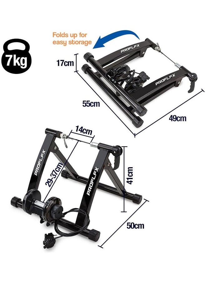 Bike Trainer Stand Indoor Riding Portable Stainless Steel Indoor Trainer w/Magnetic Flywheel, Noise Reduction, 6 Resistance Settings, Stationary Exercise for Road & Mountain Bikes