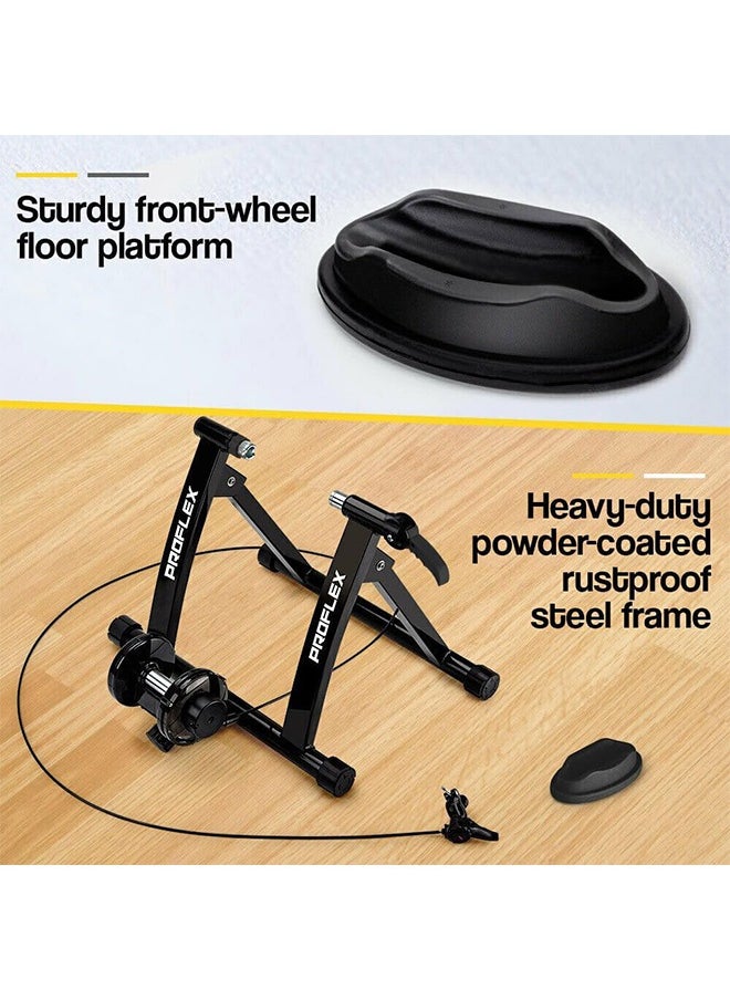 Bike Trainer Stand Indoor Riding Portable Stainless Steel Indoor Trainer w/Magnetic Flywheel, Noise Reduction, 6 Resistance Settings, Stationary Exercise for Road & Mountain Bikes