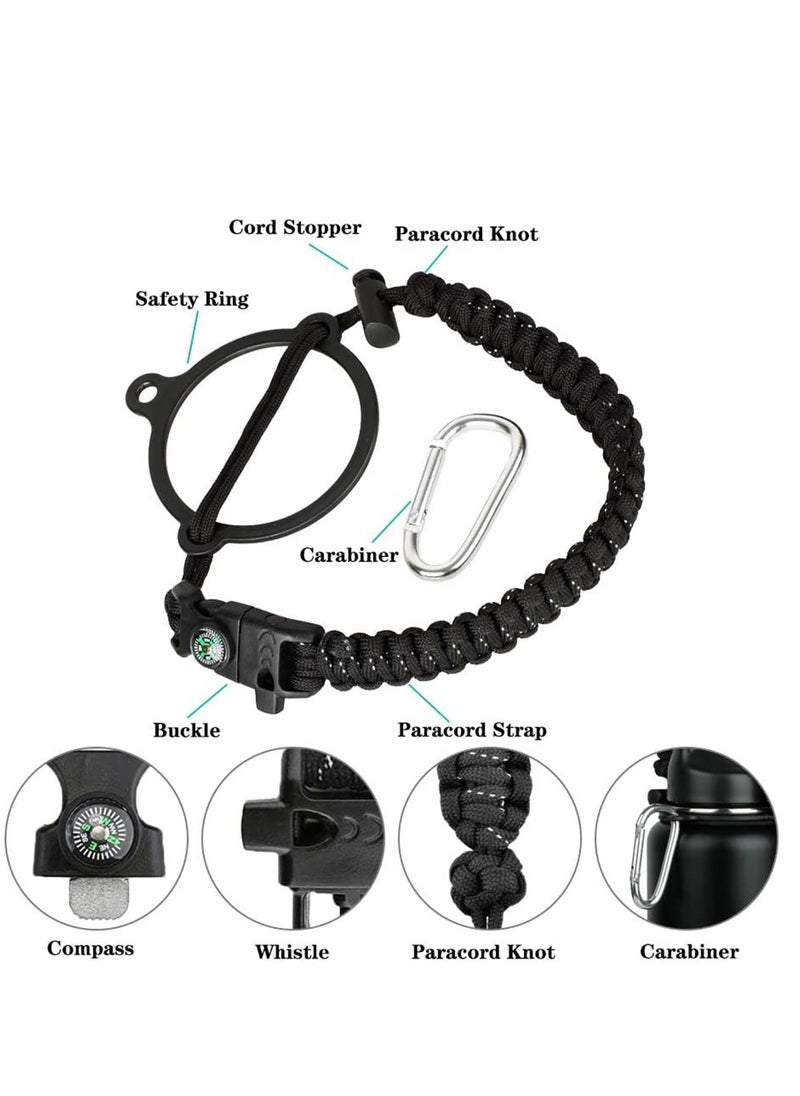 Handle Fits Wide Mouth Bottles 12oz to 64oz Durable Carrier, Carrier Strap Cord with Safety Ring, Compass and Carabiner Ideal Water Bottle Handle Strap