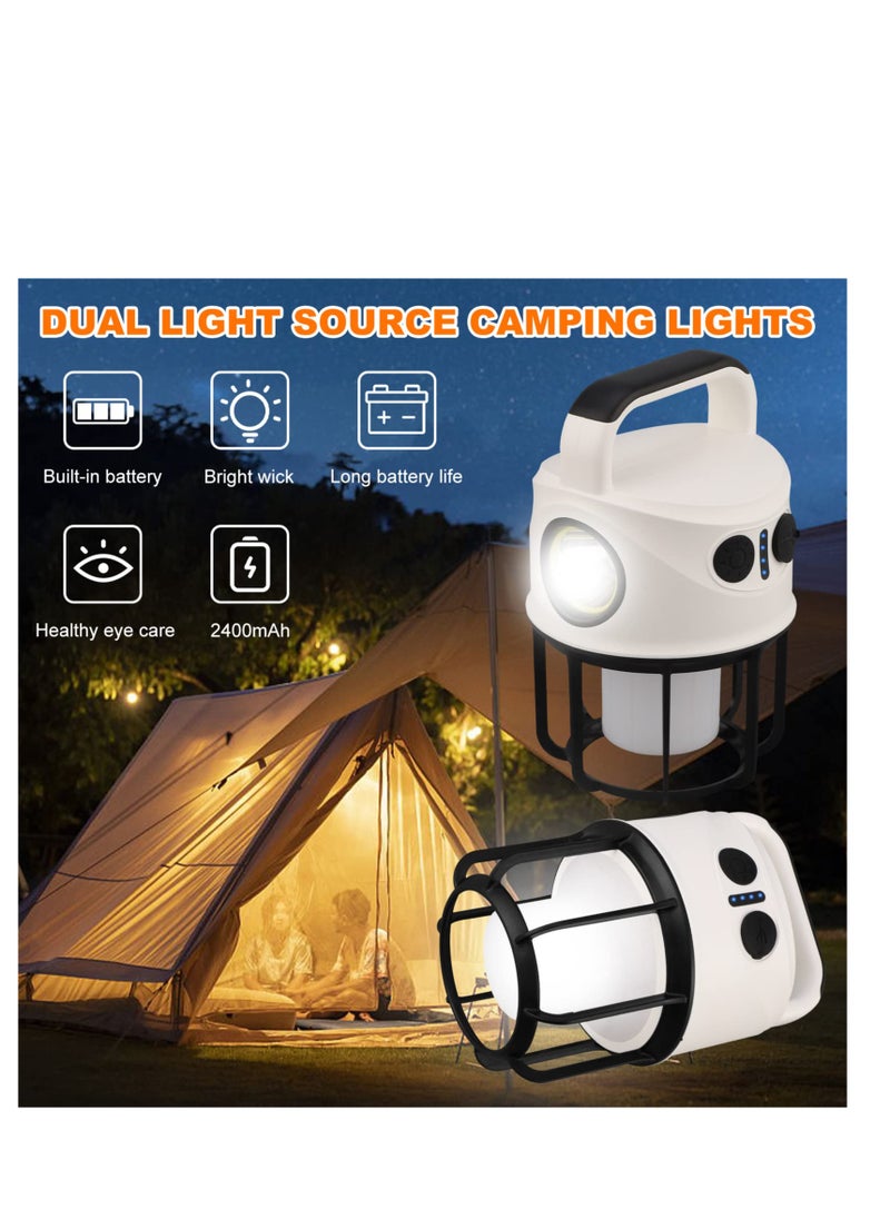 Camping Lights Rechargeable Table Lamp 4 Lighting Modes, Portable Camping Lantern Torch Hangable Car Inspection Light 2400mAh IPX6 Outdoor Waterproof Tent Light for Hiking Fishing Household