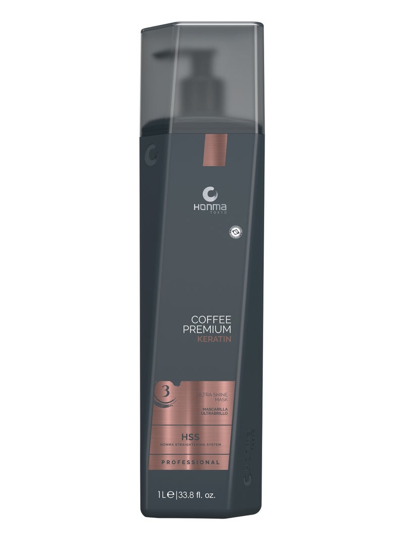 Honma Coffee Premium Keratin Hair Treatment Set, Professional Deep Cleaning Shampoo, Intensive Mask, Ultra Shine Mask, 1L