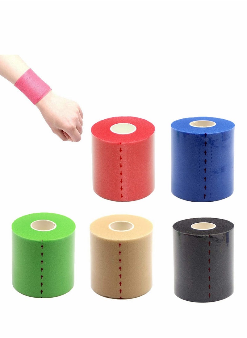 Sports Bandage, 5 Rolls Foam Sports Pre-Wrap Underwrap Bandage Athletic Tape for Hair Wrists Elbow Knees Ankles (Skin Color, Black, Blue, Red, Green)