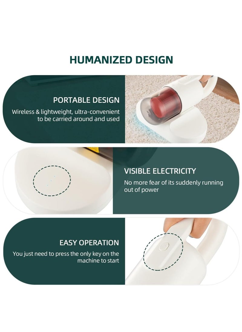 Mattress Vacuum Cleaner, Handheld Bed Vacuum Machine with 15KPa Powerful Suction, Washable Filter, Dust Vacuum Cleaner for Bed Sofa Mattress Carpet Pillow