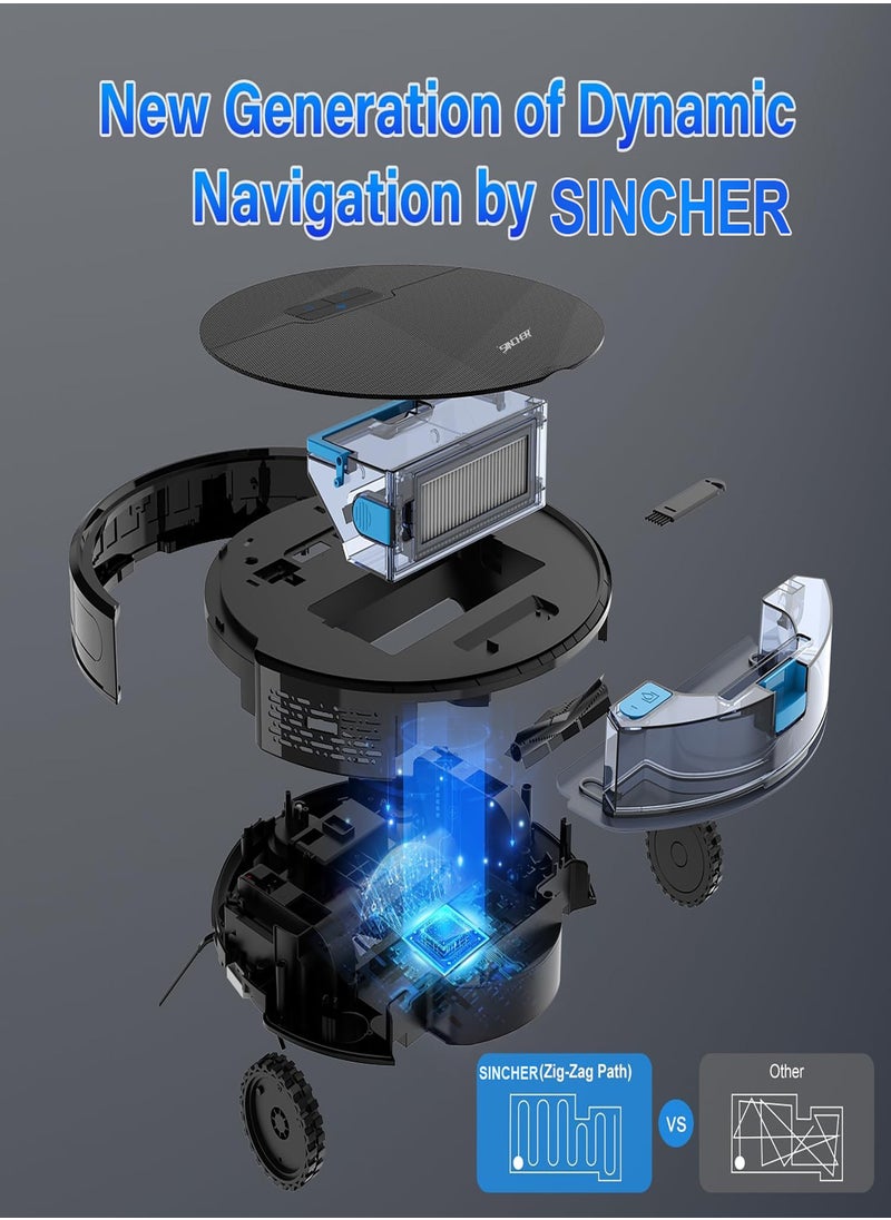 SG50 Robot Vacuum Cleaner with 6300Pa Suction Power Mop Function - 2-in-1 Robot Vacuum , Self-Charging Feature, WiFi Connectivity - Ideal for Pet Hair & Carpet