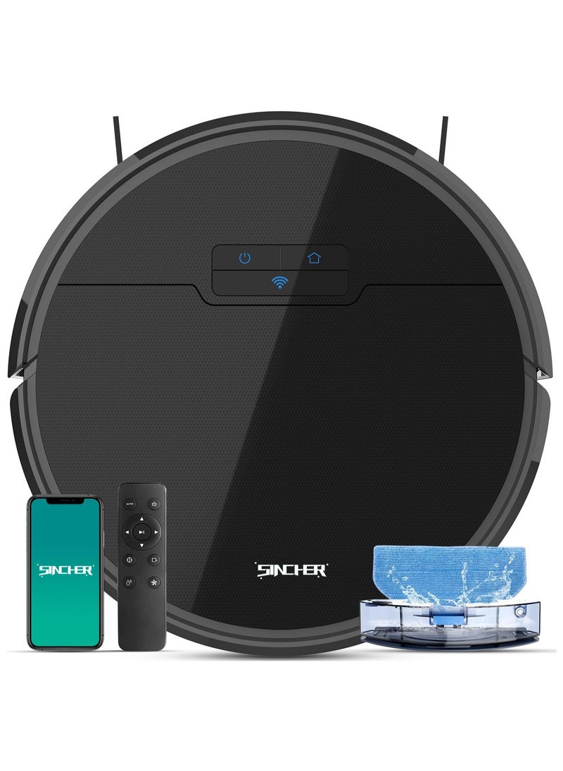 SG50 Robot Vacuum Cleaner with 6300Pa Suction Power Mop Function - 2-in-1 Robot Vacuum , Self-Charging Feature, WiFi Connectivity - Ideal for Pet Hair & Carpet