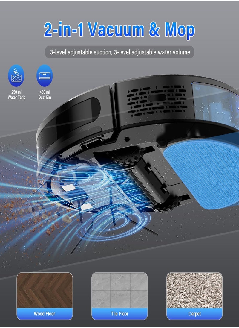 SG50 Robot Vacuum Cleaner with 6300Pa Suction Power Mop Function - 2-in-1 Robot Vacuum , Self-Charging Feature, WiFi Connectivity - Ideal for Pet Hair & Carpet