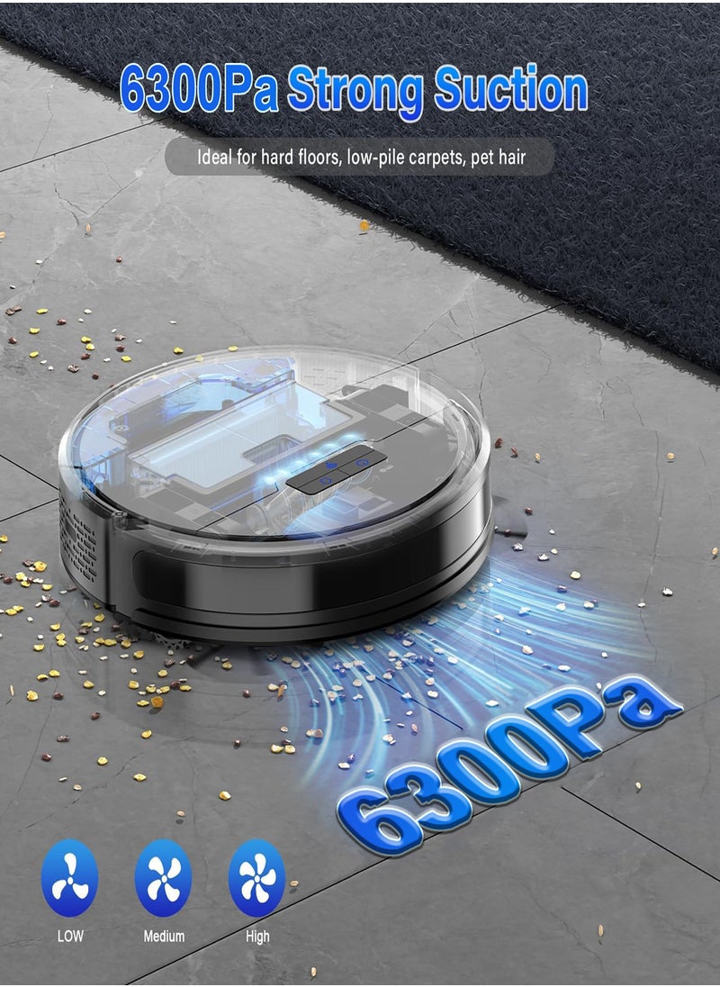 SG50 Robot Vacuum Cleaner with 6300Pa Suction Power Mop Function - 2-in-1 Robot Vacuum , Self-Charging Feature, WiFi Connectivity - Ideal for Pet Hair & Carpet