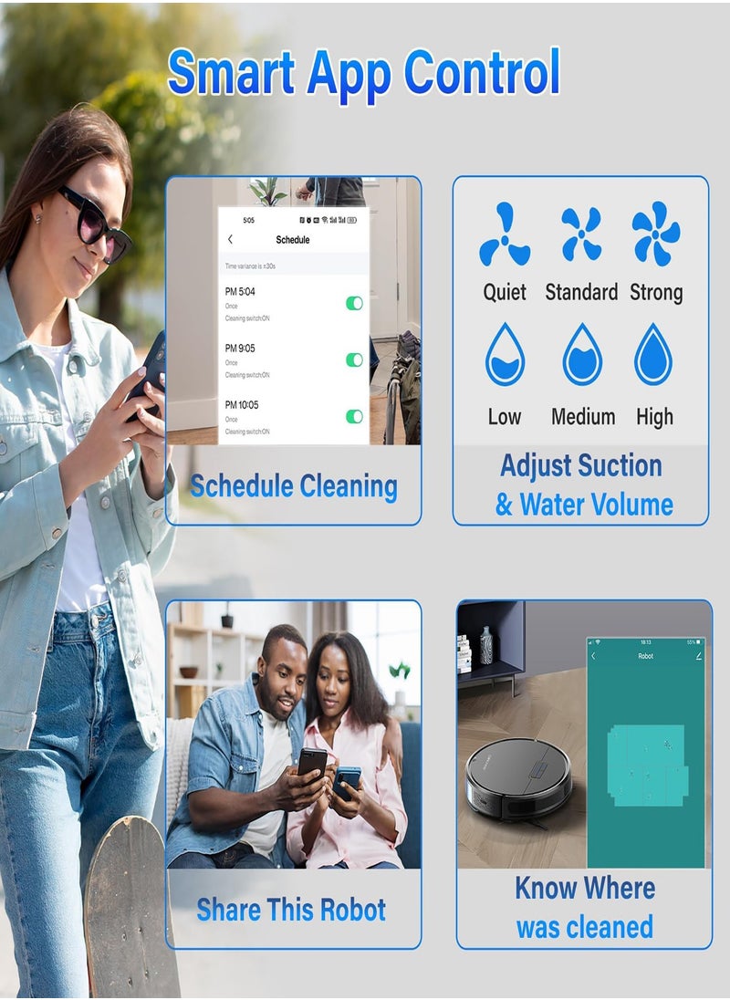 SG50 Robot Vacuum Cleaner with 6300Pa Suction Power Mop Function - 2-in-1 Robot Vacuum , Self-Charging Feature, WiFi Connectivity - Ideal for Pet Hair & Carpet