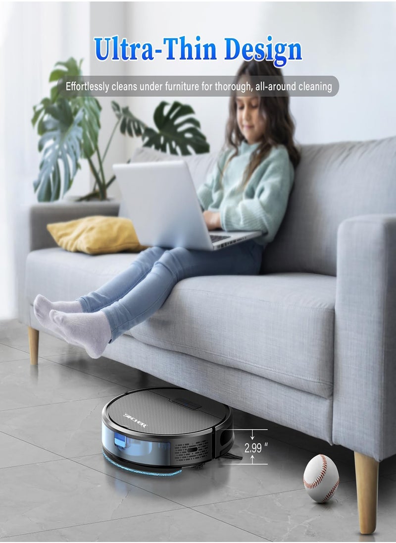 SG50 Robot Vacuum Cleaner with 6300Pa Suction Power Mop Function - 2-in-1 Robot Vacuum , Self-Charging Feature, WiFi Connectivity - Ideal for Pet Hair & Carpet